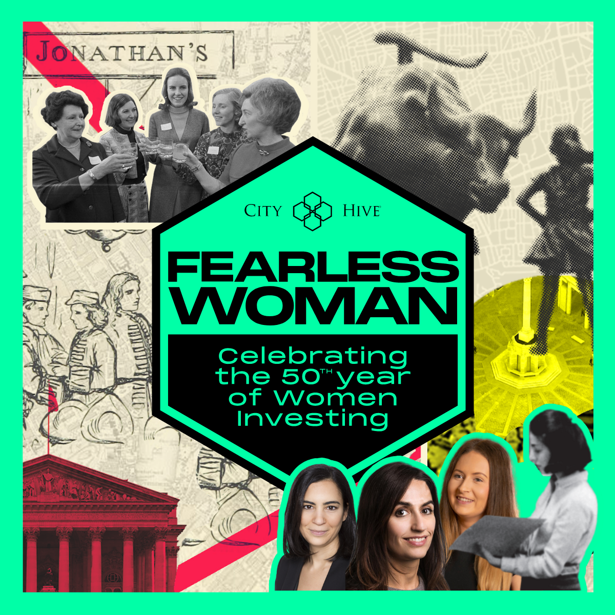 Fearless Woman campaign banner featuring women of the past and present in investing